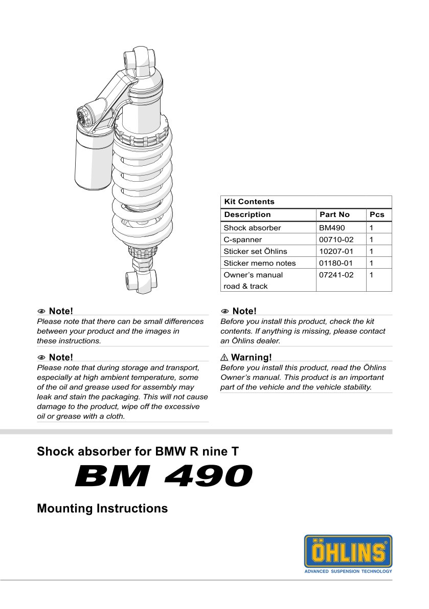 โช๊คหลังแต่ง Ohlins BM490 For BMW R nineT ปี 2014-2016