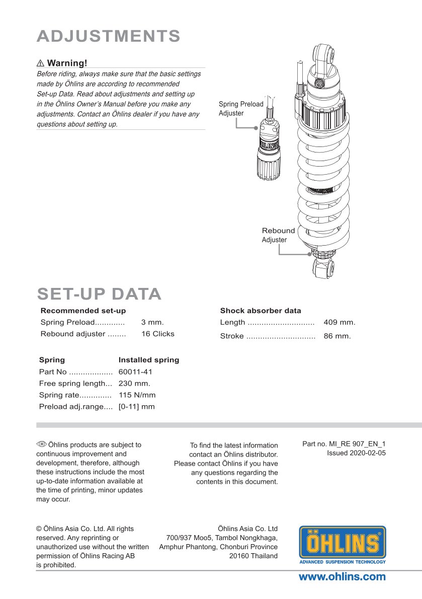 โช๊คหลังแต่ง Ohlins RE907 For Royal Enfield Himalayan ปี 2016-2023