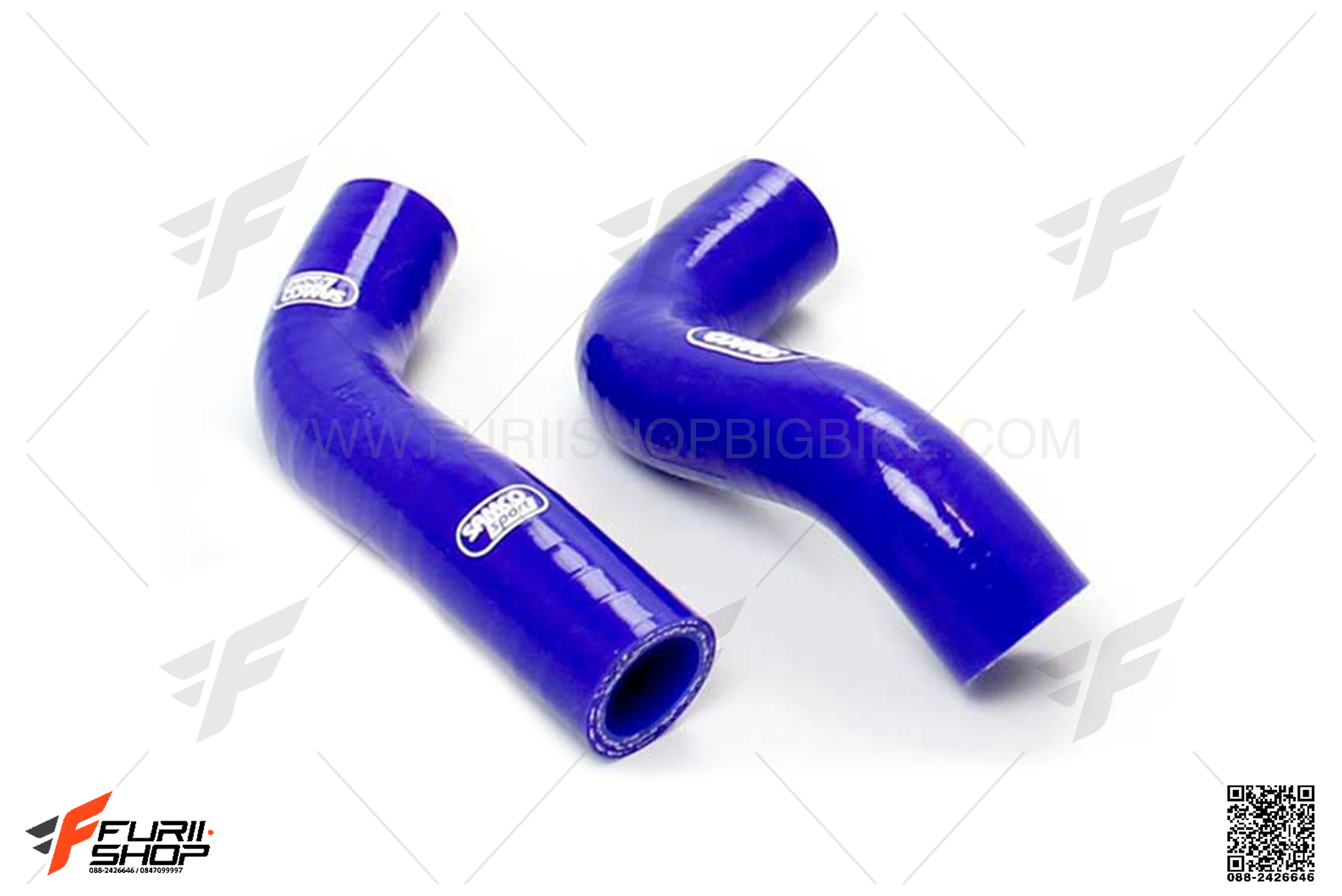 ท่อหม้อน้ำมอเตอร์ไซค์ SAMCO SPORT สีน้ำเงิน FOR KAWASAKI ER6N ท่อแต่ง ท่อสูตร ท่อบิ๊กไบค์ ท่อBigbike ท่อไอเสีย