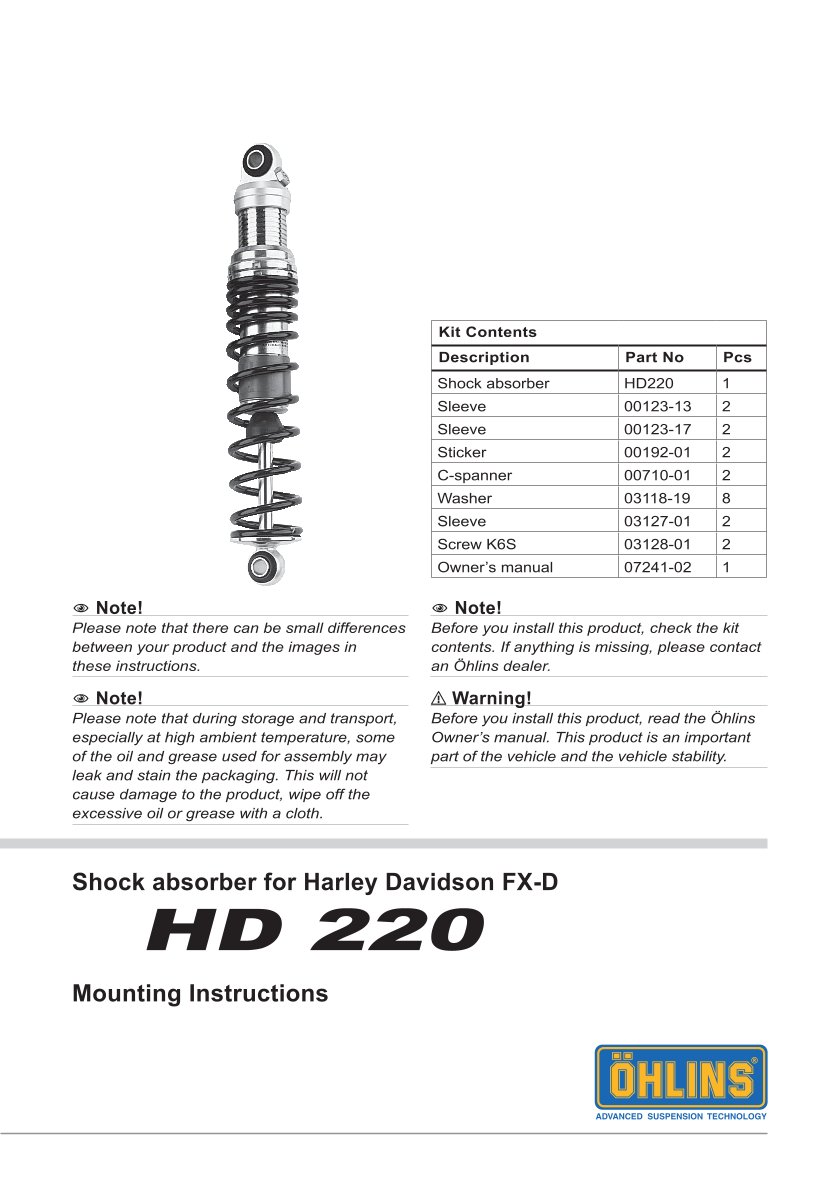 โช๊คหลังแต่ง Ohlins HD220 For Harley-Davidson Dyna FXD ปี 1991-2017