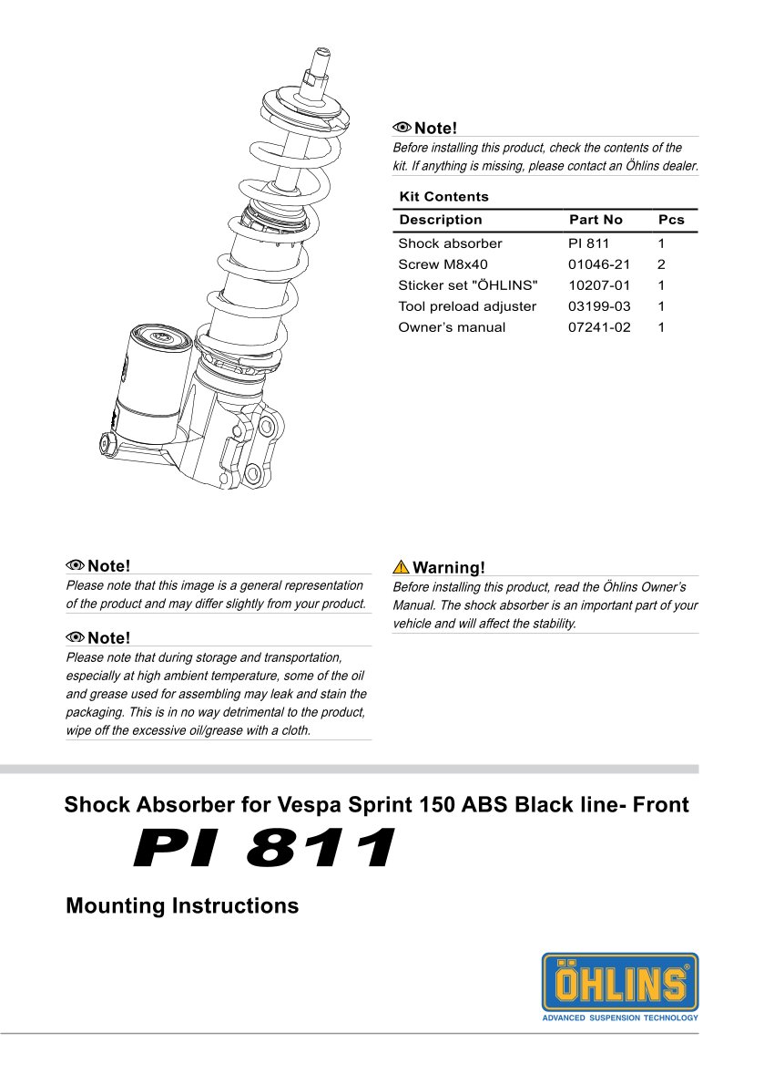 โช้คหน้า OHLINS PI811 For Vespa Sprint 150 ABS 2017-2024