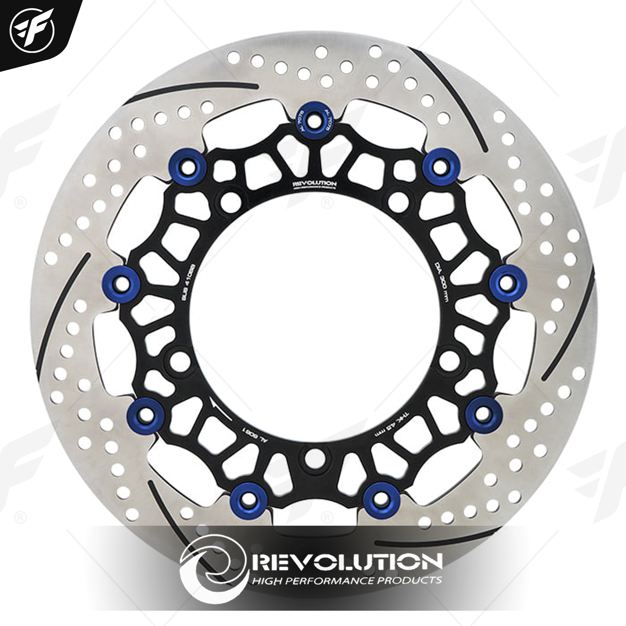 จานดิสเบรคหน้า ลายกลม REVOLUTION V2 X-MAX300/R3/MT03-07-09 จาน300mm ดำหมุดน้ำเงิน