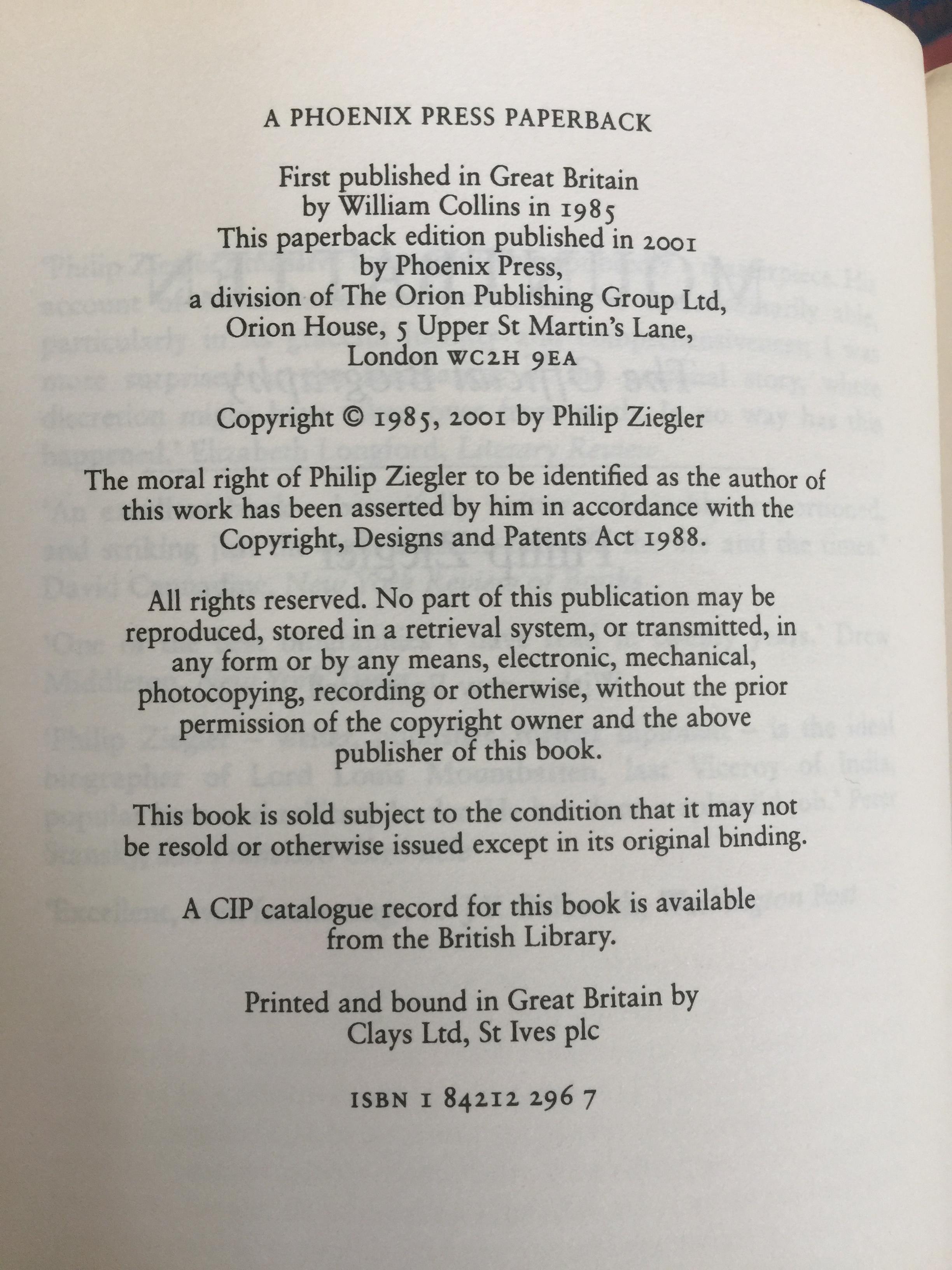 MOUNTBATTEN. the official biography PHILIP ZIEGIER. WITH A.NEW FOREWORD 0 กก.