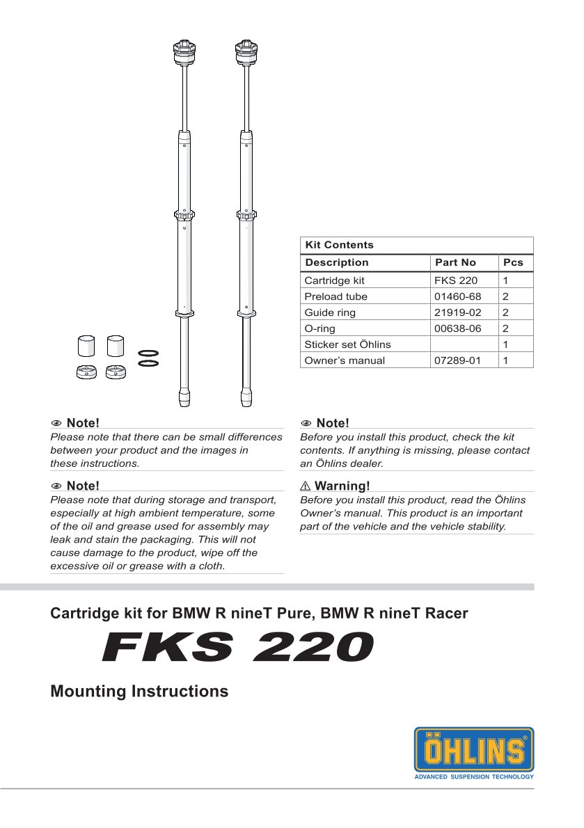 สปริงโช้คหน้า Ohlins FKS220 For BMW R nineT Pure 2017-2023