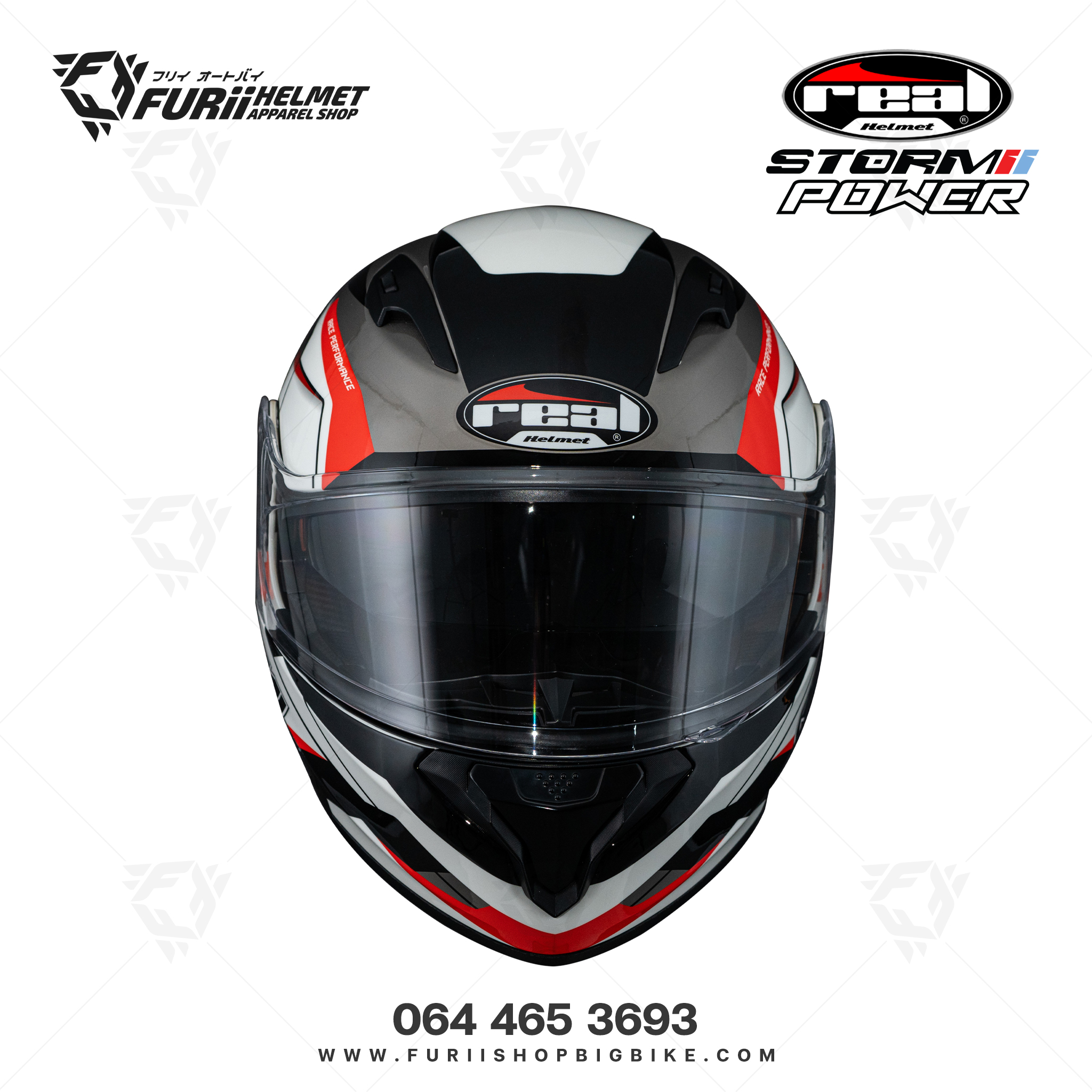 หมวกกันน็อค Real : Storm Power ขาว-แดง