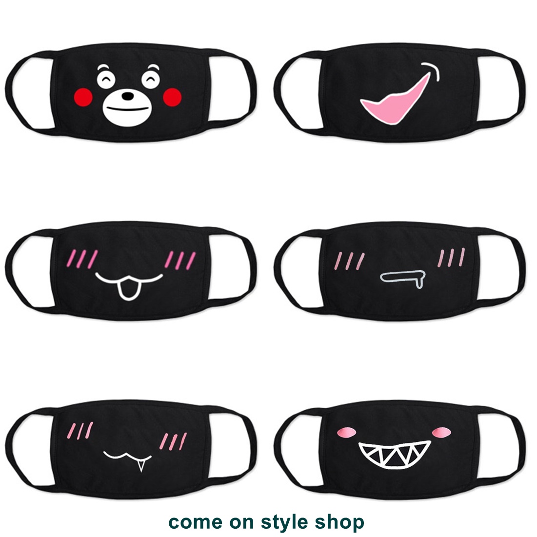 หน้ากากผ้าแฟชั่น ผ้าปิดจมูก หน้ากากกันฝุ่น ผ้ากรอง2ช้น Fashion Mouth Mask Face Mask (ดำสกรีนสี)