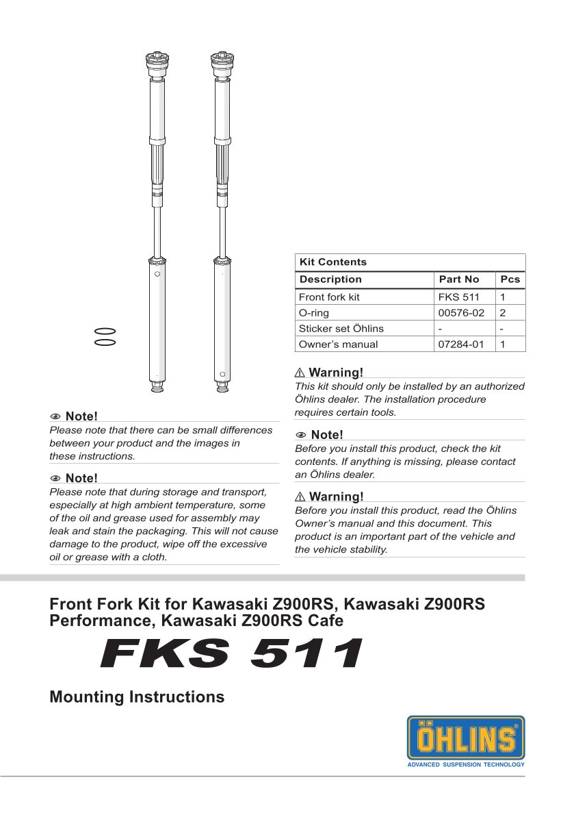 สปริงโช้คหน้า Ohlins FKS511 For Kawasaki Z900RS CAFÉ 2017-2023