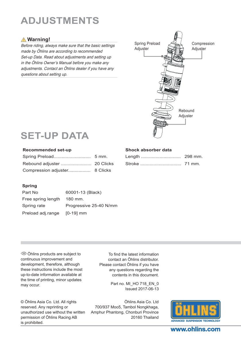 โช๊คหลัง OHLINS P Type HO718 FOR HONDA REBEL โช๊ค โช๊คแต่ง โช๊คมอเอตร์ไซค์