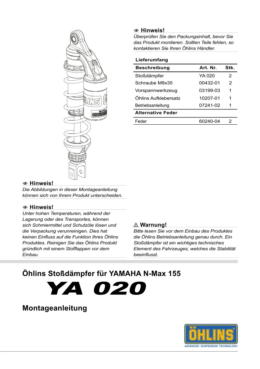 โช๊คหลังแต่ง Ohlins YA020 For Yamaha N-Max 155 ปี 2020-2023