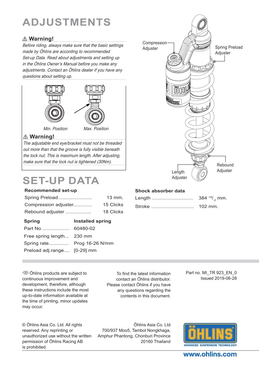 โช๊คหลังแต่ง Ohlins TR923 For Triumph Speed Twin 1200 ปี 2019-2020