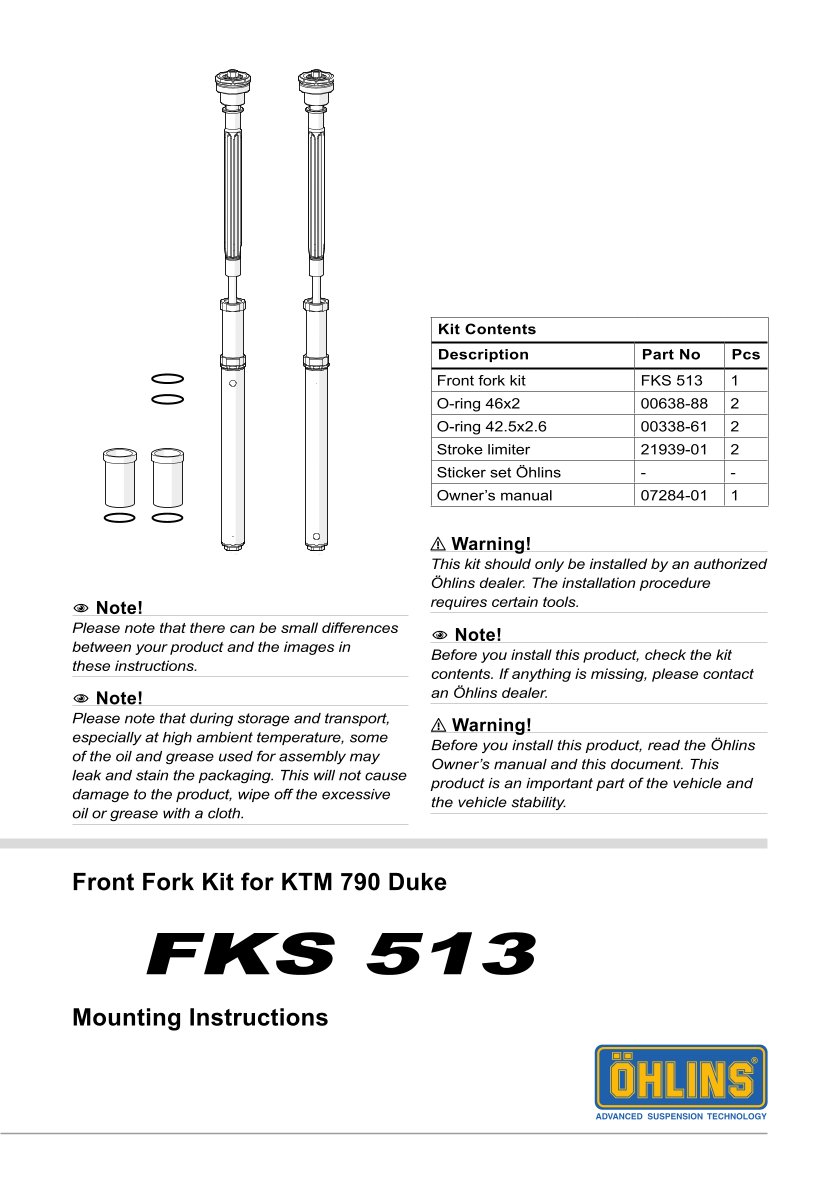 สปริงโช้คหน้า Ohlins FKS513 For KTM 890 Duke 2021-2022