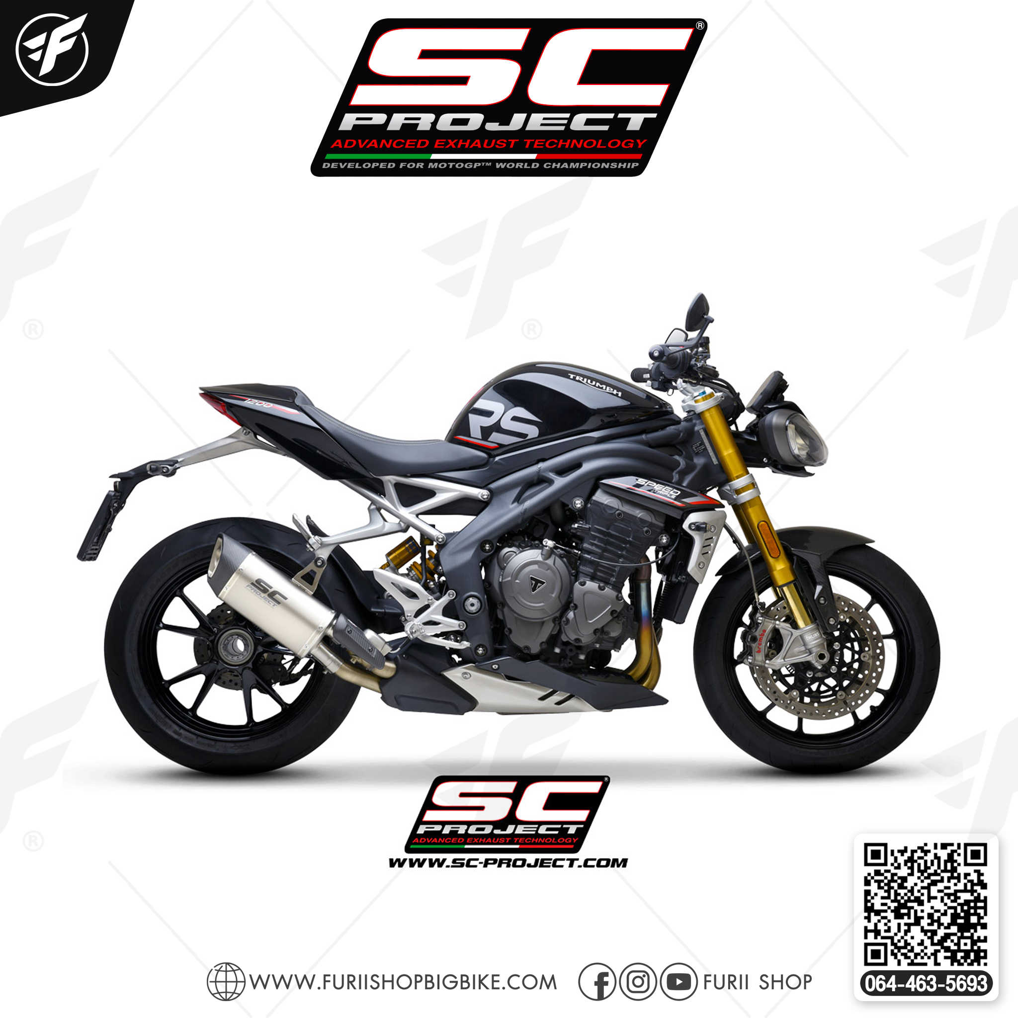 TRIUMPH SPEED TRIPLE 1200 RS (2021-2022) - RR SC1-R GT Muffler, Titanium, with Carbon fiber end cap