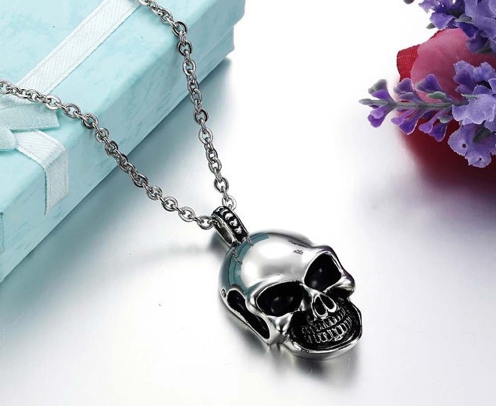 สร้อยคอหัวกะโหลก พังค์ ร็อค ฮิปฮอป สร้อยอัลลอย คุณภาพดี (สีเงิน) Skull Head Punk Pendant Chain Hip Hop Necklace Jewelry N030