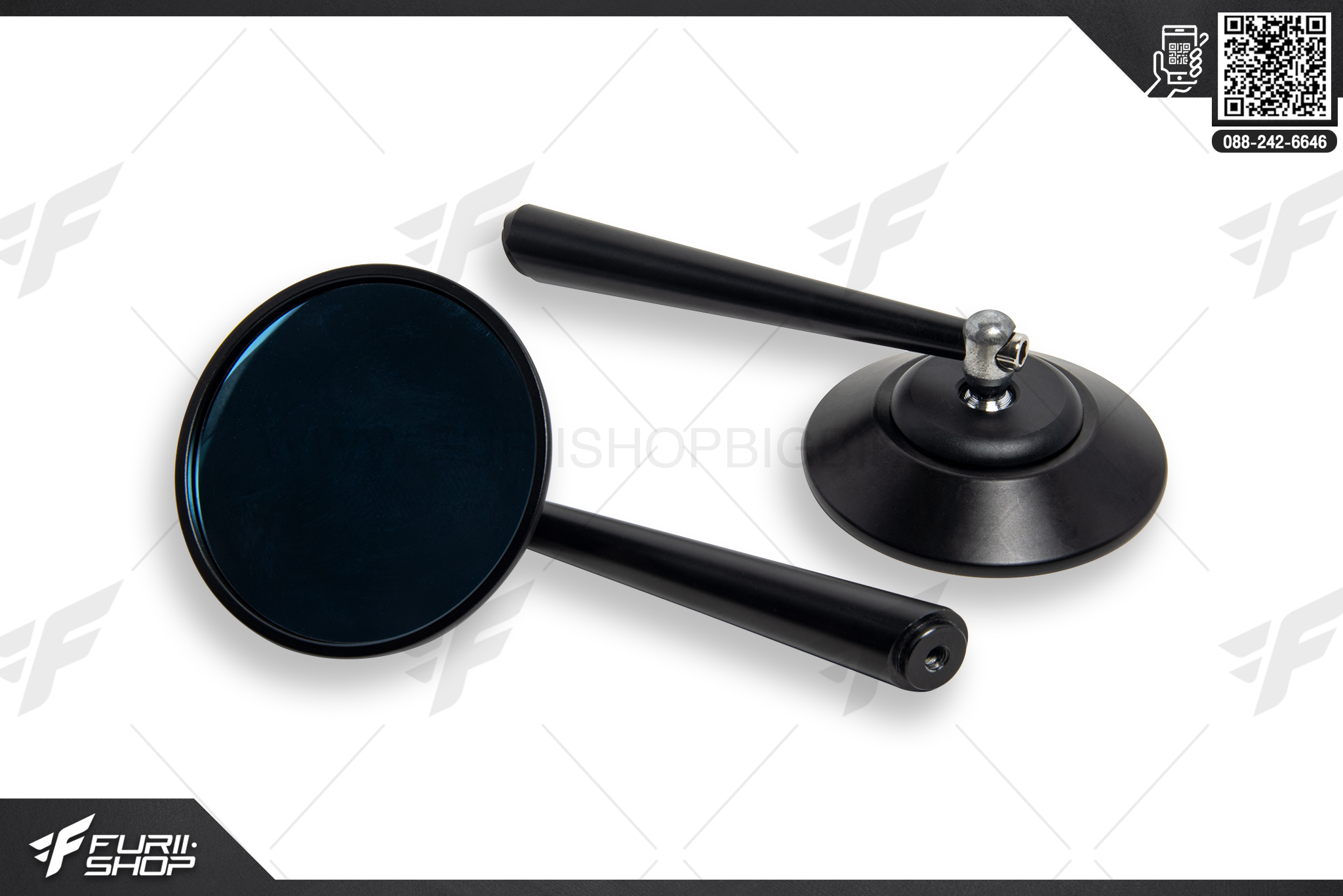 กระจกทรงกลม REAR MIRROR CNC (สีดำ)