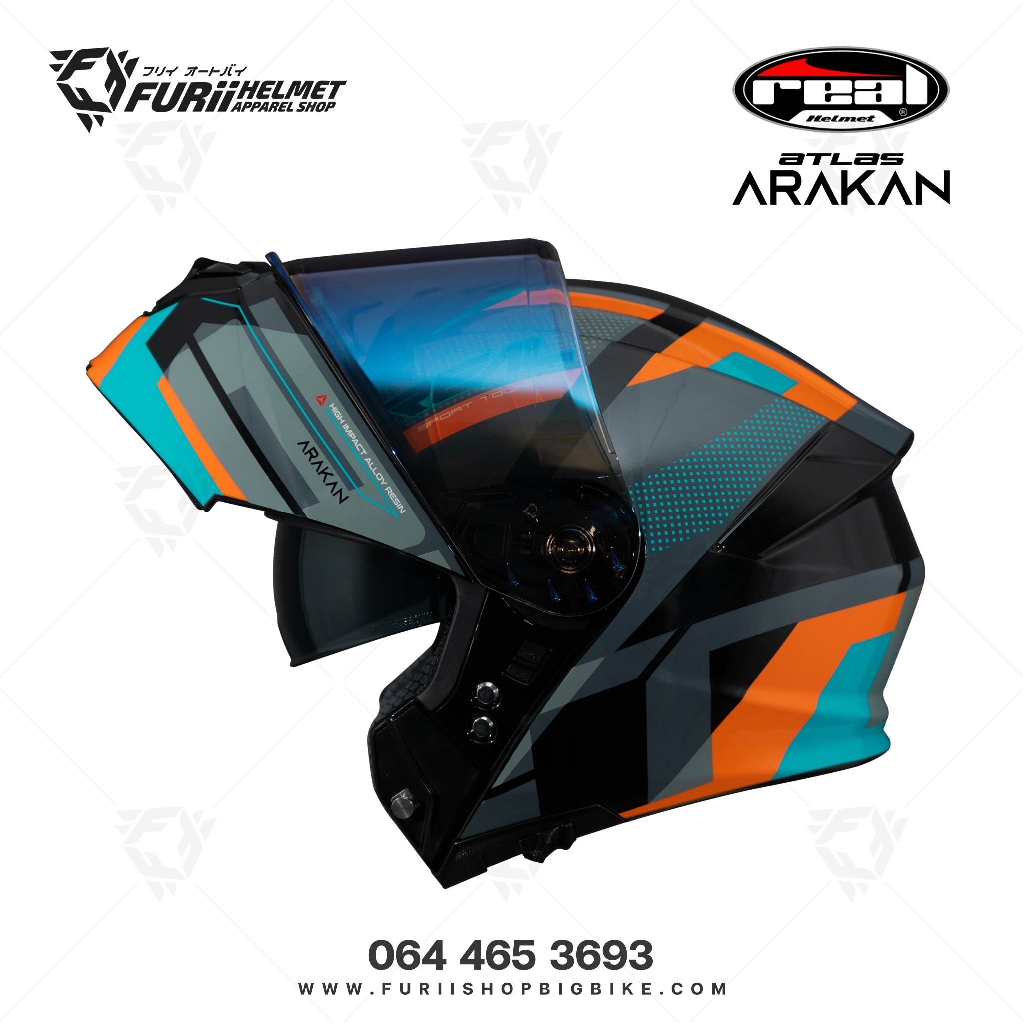 หมวกกนน็อคเต็มใบ Real Atlas Arakan : ดำ-ส้ม