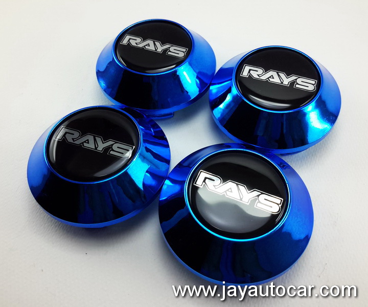 ฝาล้อรถยนต์ สีฟ้า แม็กแต่ง สำหรับ ล้อแม็ก RAYS ขนาด 58 มิล 1ชุด 4ชิ้น 58mm.