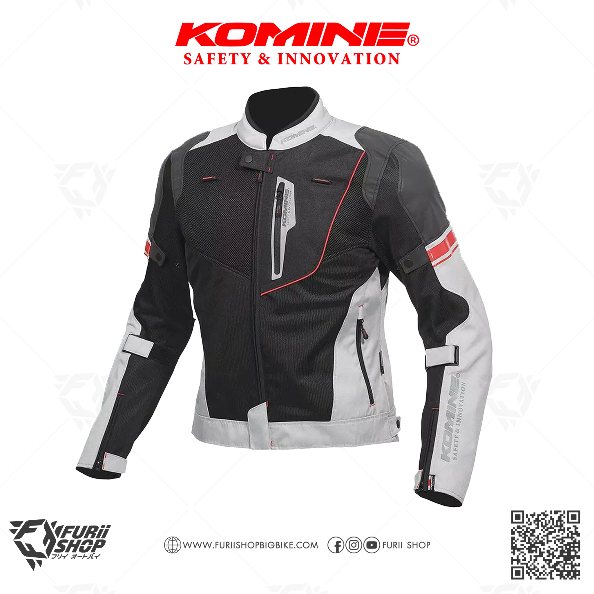 เสื้อแจ็คเก็ต KOMINE JK-131 Reflect M-JKT black / LightGrey