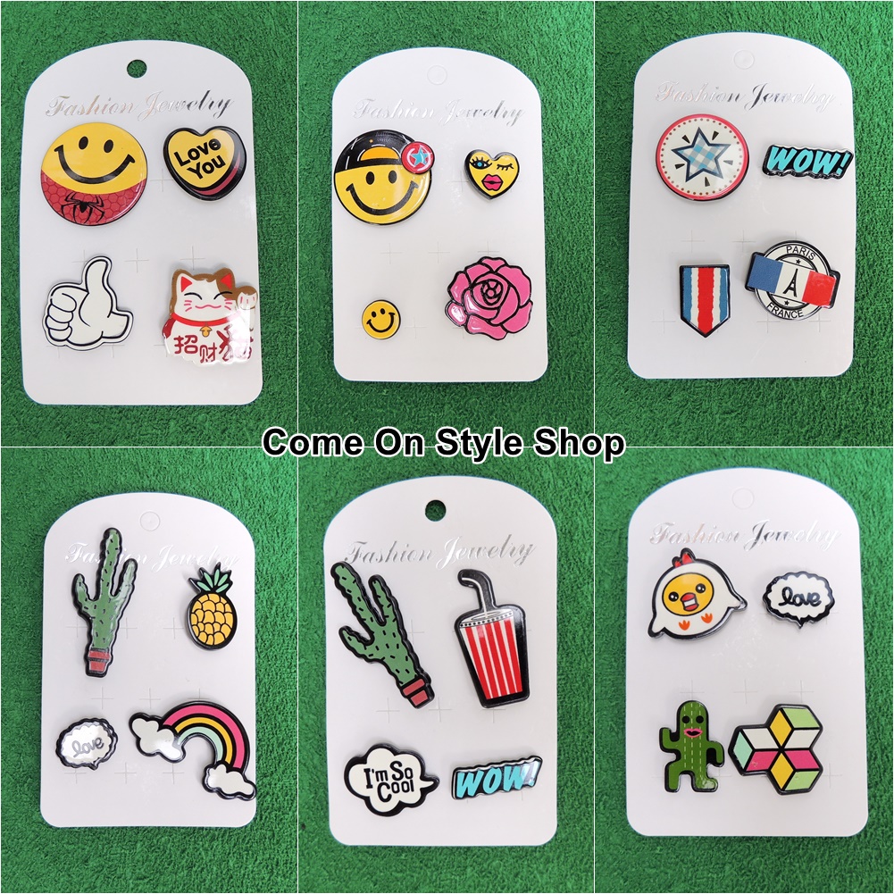 เซตเข็มกลัด เซตพินติดเสื้อ 4 ชิ้น ติดกระเป๋า หมวก สุดเทห์ Pin Brooch collection set made with good quality 4 pcs BR332