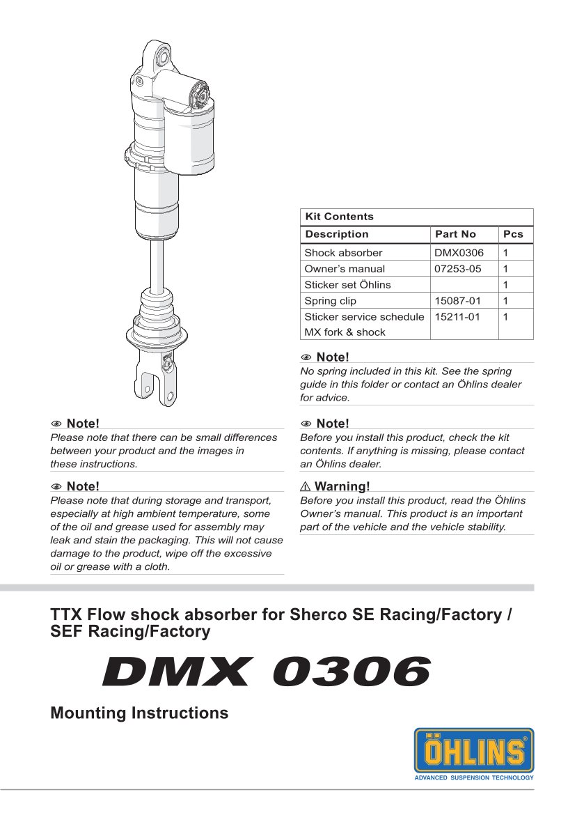 โช๊คหลังแต่ง Ohlins DMX0306 For Sherco 300 SEF Factory ปี 2019-2023