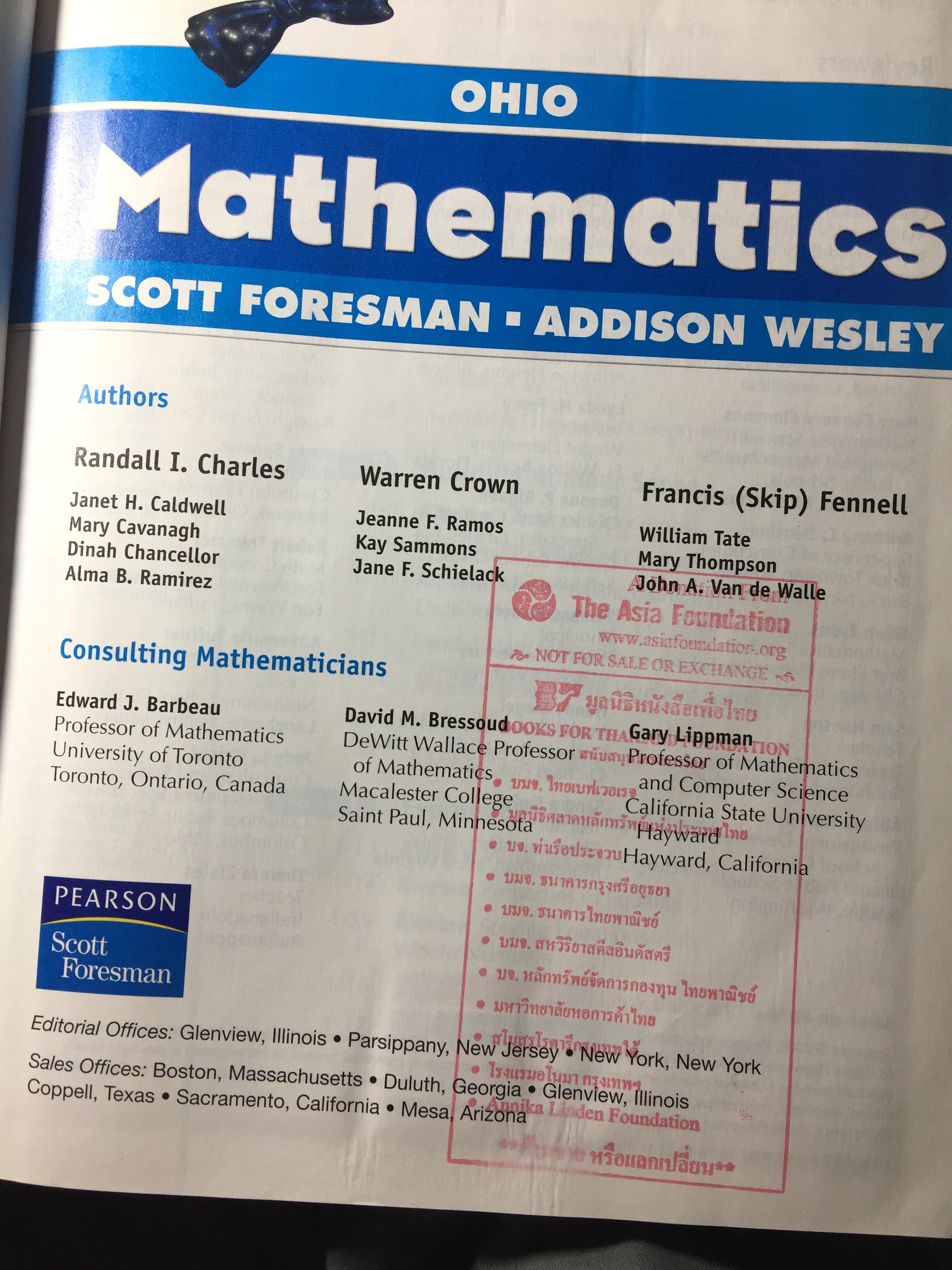 Mathematics. ผู้เขียน Scott Foresman และ Addson Wesiey 0 กก.