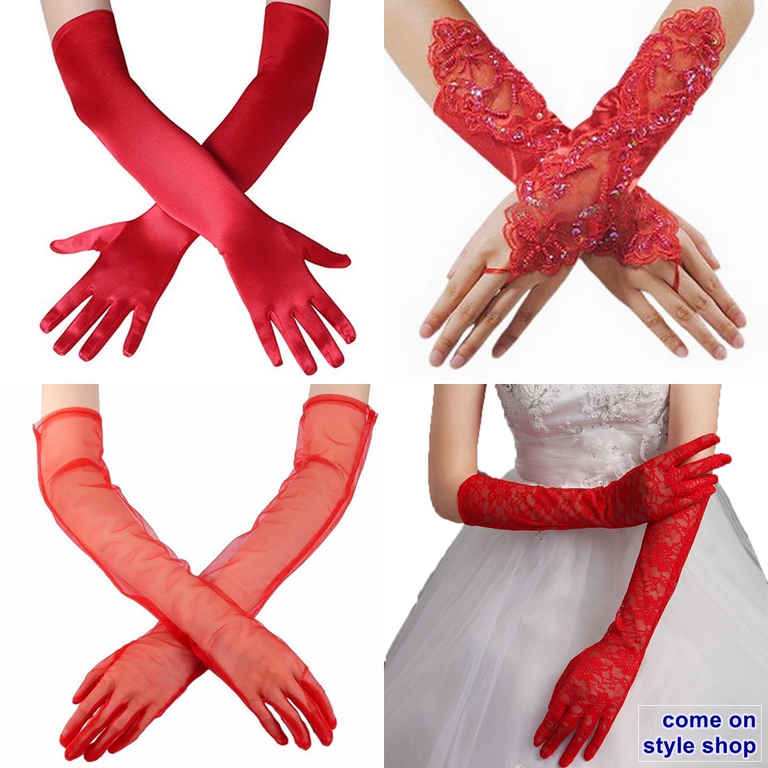 ถุงมือออกงาน สีแดง แบบยาว สำหรับ ปาร์ตี้ หรูหรา การแสดง ประกวด ถ่ายภาพ Short Red Party Gloves พร้อมส่งจากไทย