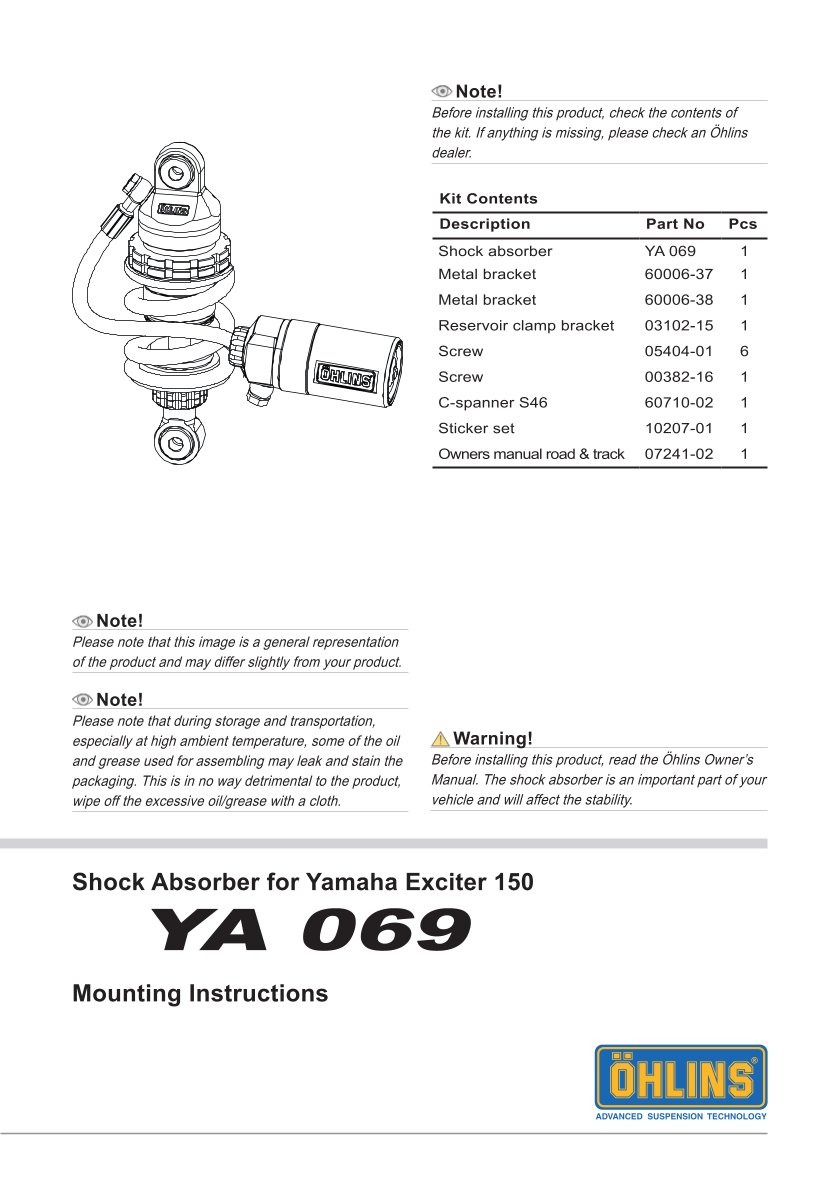 โช๊คหลังแต่ง Ohlins YA069 For Yamaha Exciter 150 Y15ZR ปี 2015-2020