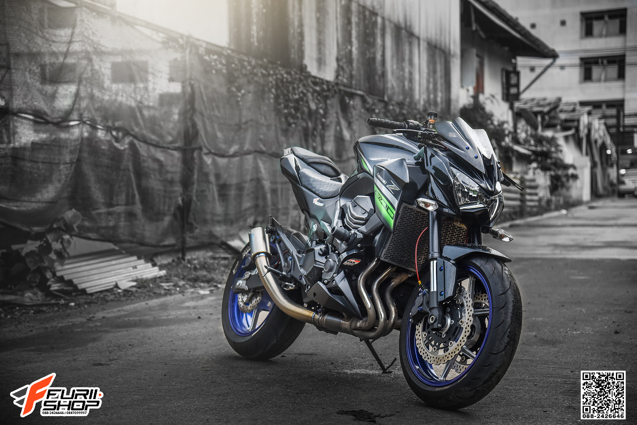 สายHEL KAWASAKI Z800 เดิน3ทาง หน้า สายสีแดง หัวเบนโจสีม่วง