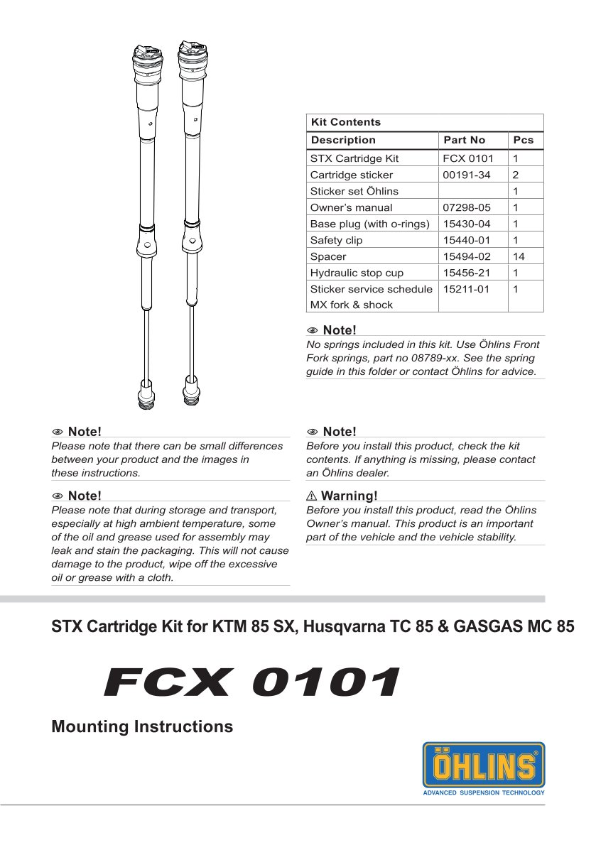 สปริงโช้คหน้า Ohlins FCX0101 For Husqvarna TC 85 14"/17" 2018-2023