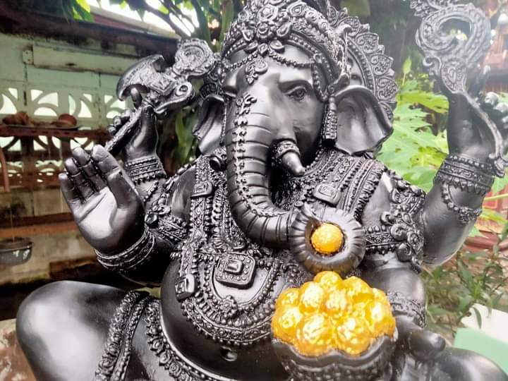 พระพิฆเนศองค์ดำ อภิมหาเศรษฐี ปางราหู เพิ่มสีทองที่ฐานบัว ทำให้องค์ท่านให้ดูเด่น สง่ามากๆครับ