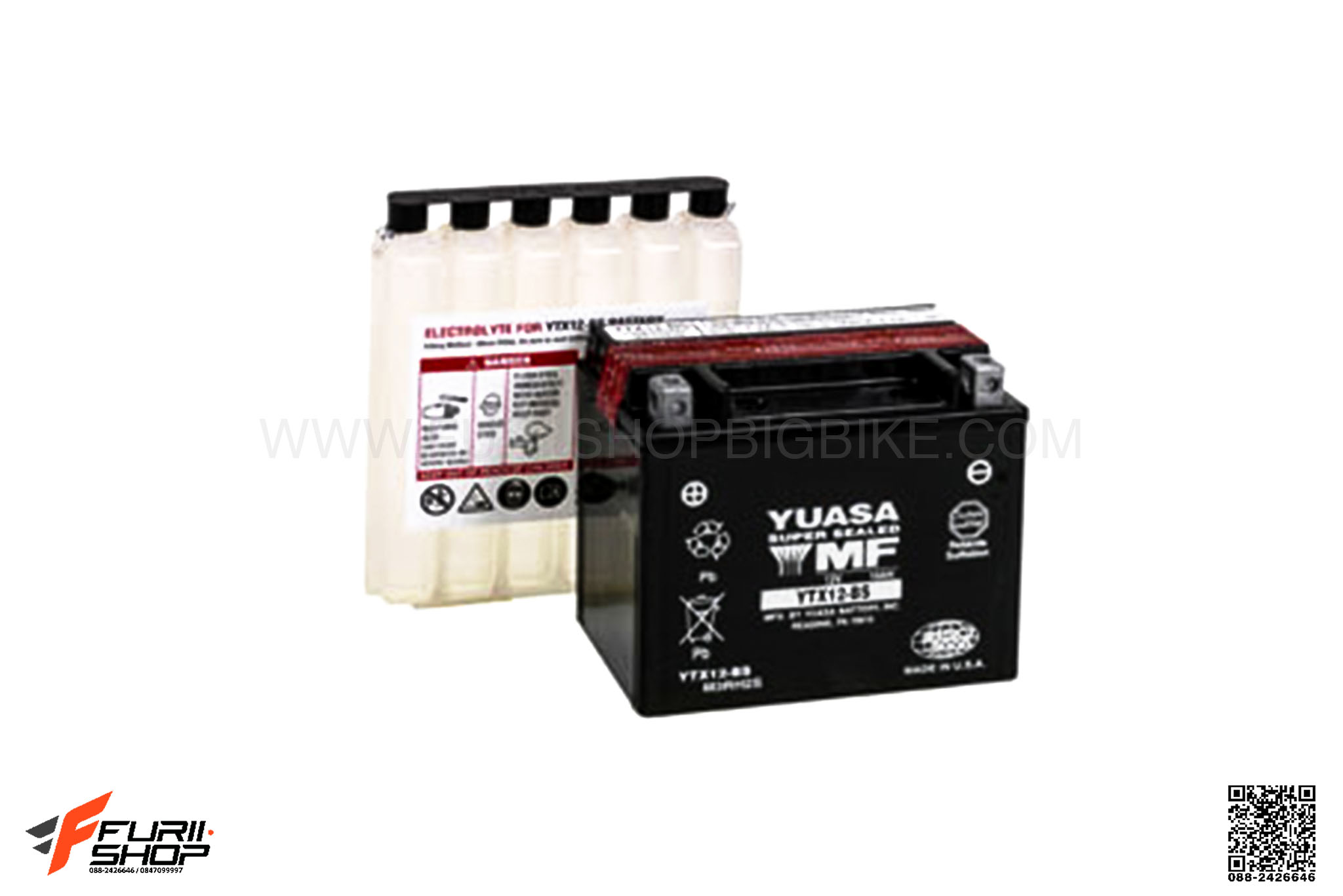 แบตเตอร์รี่ YUASA รหัส YTX12-BS FOR KAWASAKI ER6N/NINJA 650 (2006-2012)