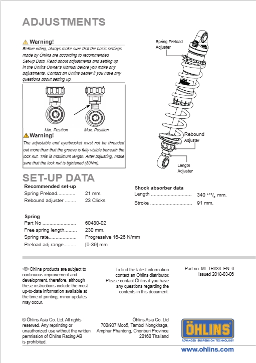 โช๊คหลังแต่ง Ohlins TR633 For Triumph Street Twin ปี 2016-2021