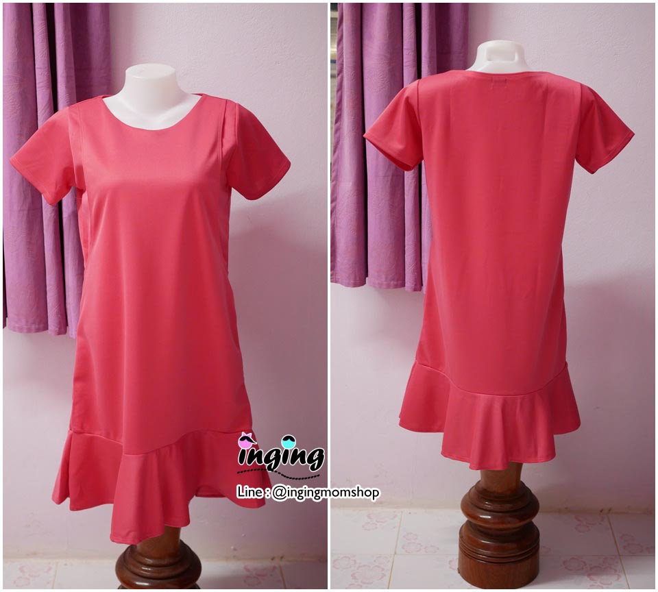 D13_[Size-XL-สีชมพู]_เดรสหางปลาแหวกข้าง+ใส่คลุมท้องได้