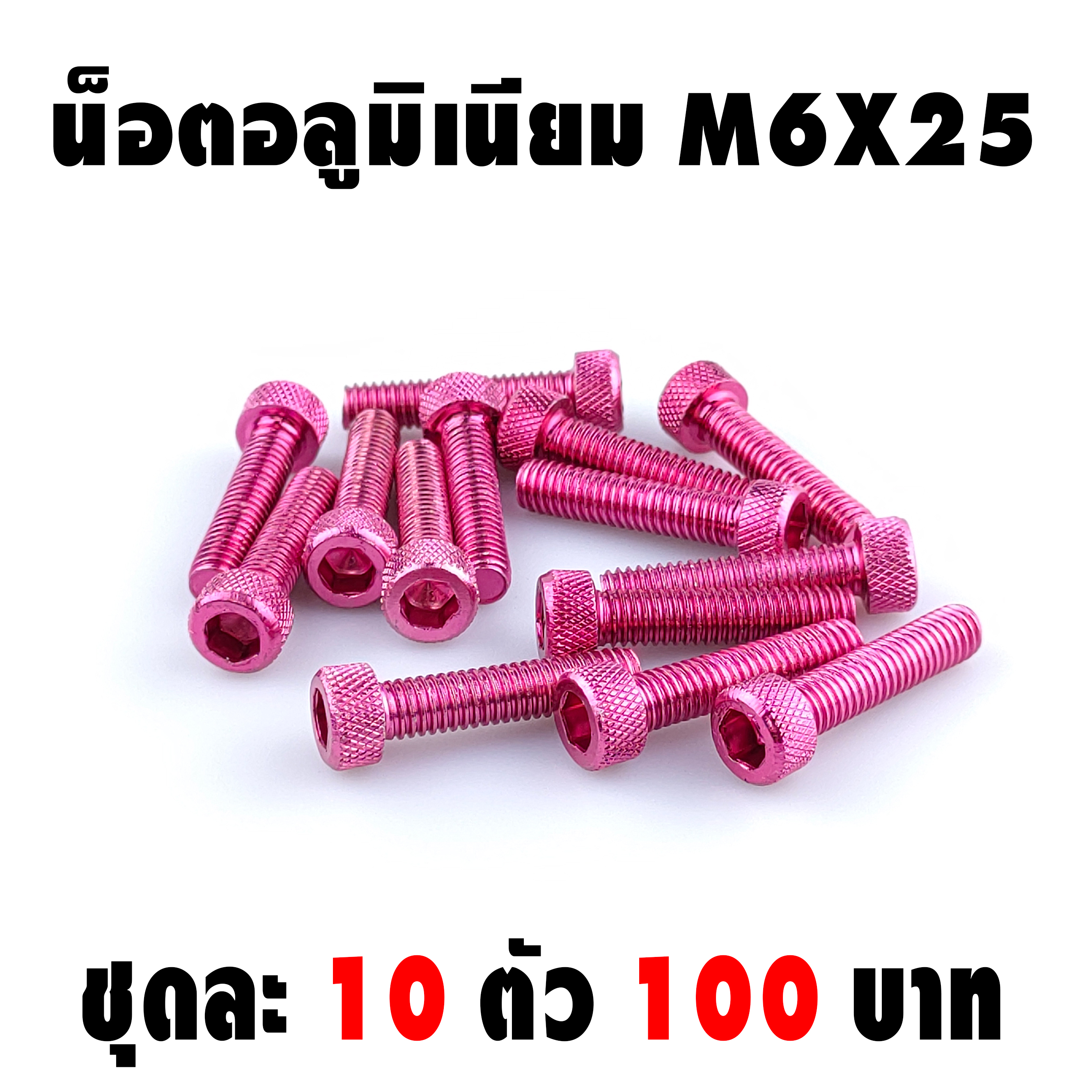 น็อตแต่ง อลูมิเนียม 6*25 (เบอร์ 10) ชุดละ 10 ตัว ราคา 100 บาท