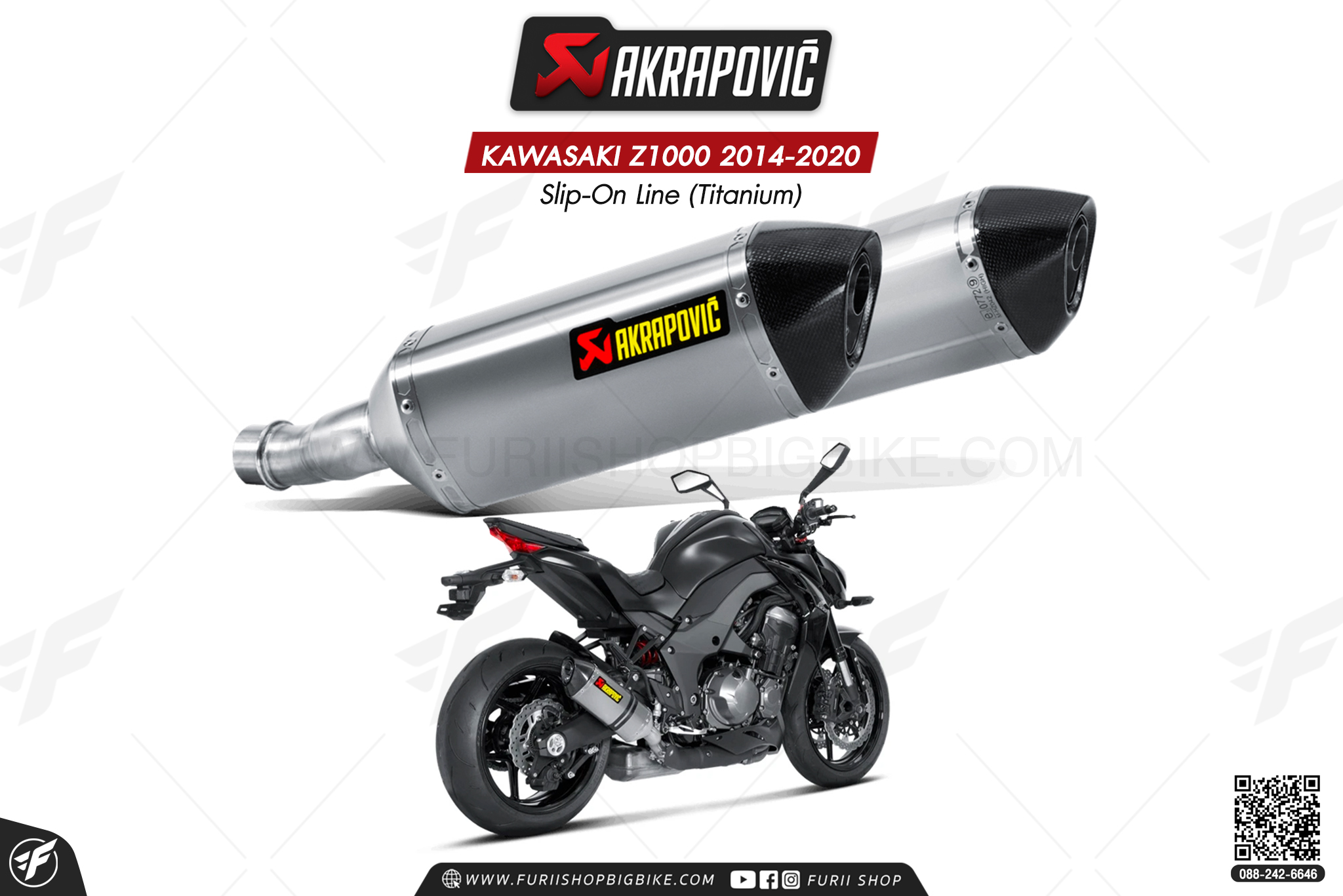 ท่อแต่ง Akrapovic Exhaust Slip-On Line (Titanium) ออกคู่ KAWASAKI Z1000 2014-2020