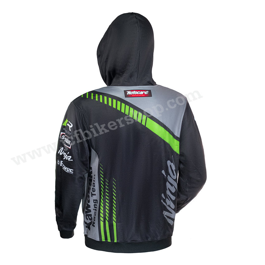 เสื้อฮู้ดมอเตอร์ไซค์ เสื้อฮู้ดบิ๊กไบค์ ผ้าCoolmax แห้งไวสีไม่ซีดไม่ยับ โมโตจีพี Kawasaki Racing Team