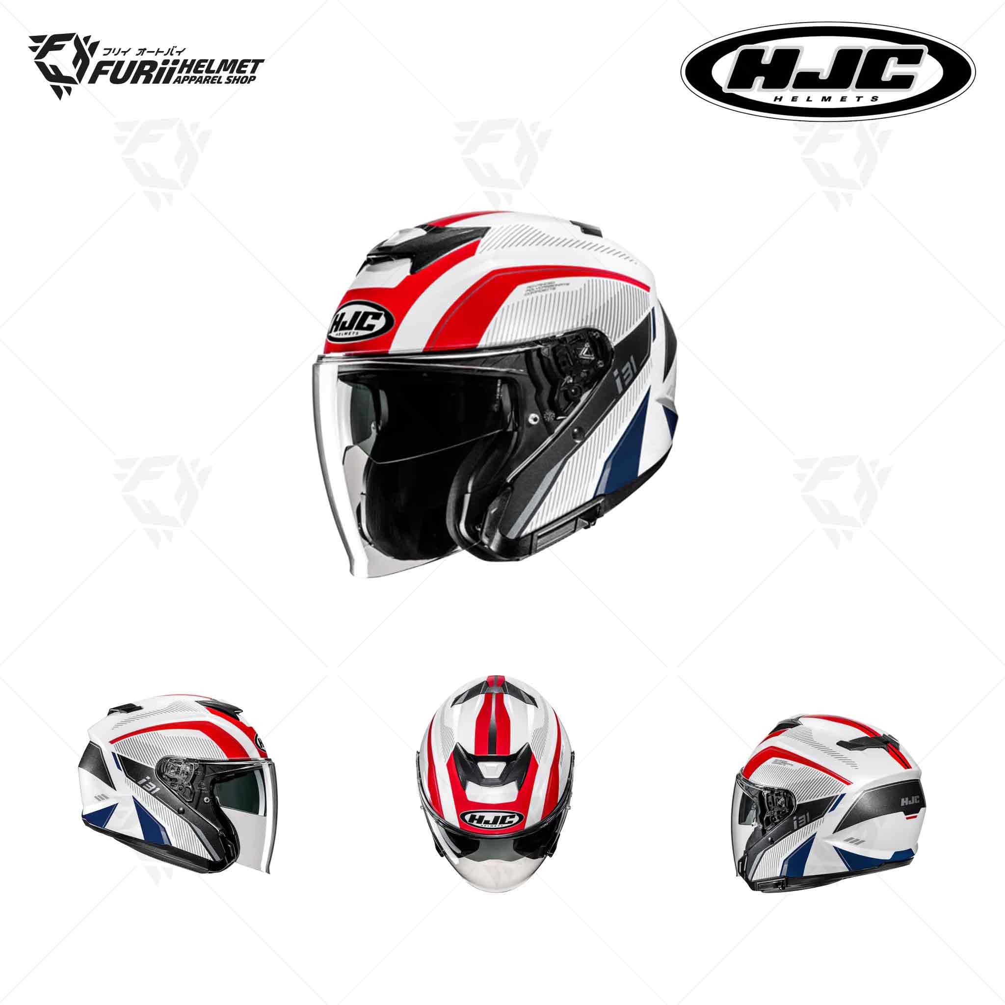 หมวกกันน็อค HJC I31 Open Face RENO : MC21 สีขาว/แดง/น้ำเงิน/ดำ (มี มอก.)