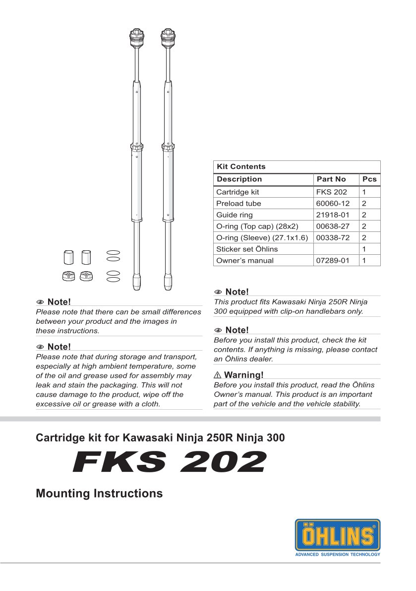 สปริงโช้คหน้า Ohlins FKS202 For Kawasaki Z300 (ER300) 2013-2017
