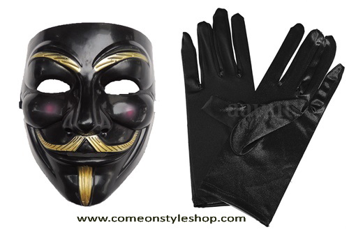 หน้ากาก+ถุงมือ Guy Fawkes จากภาพยนต์เรื่อง V for Vendetta หน้ากากปาร์ตี้