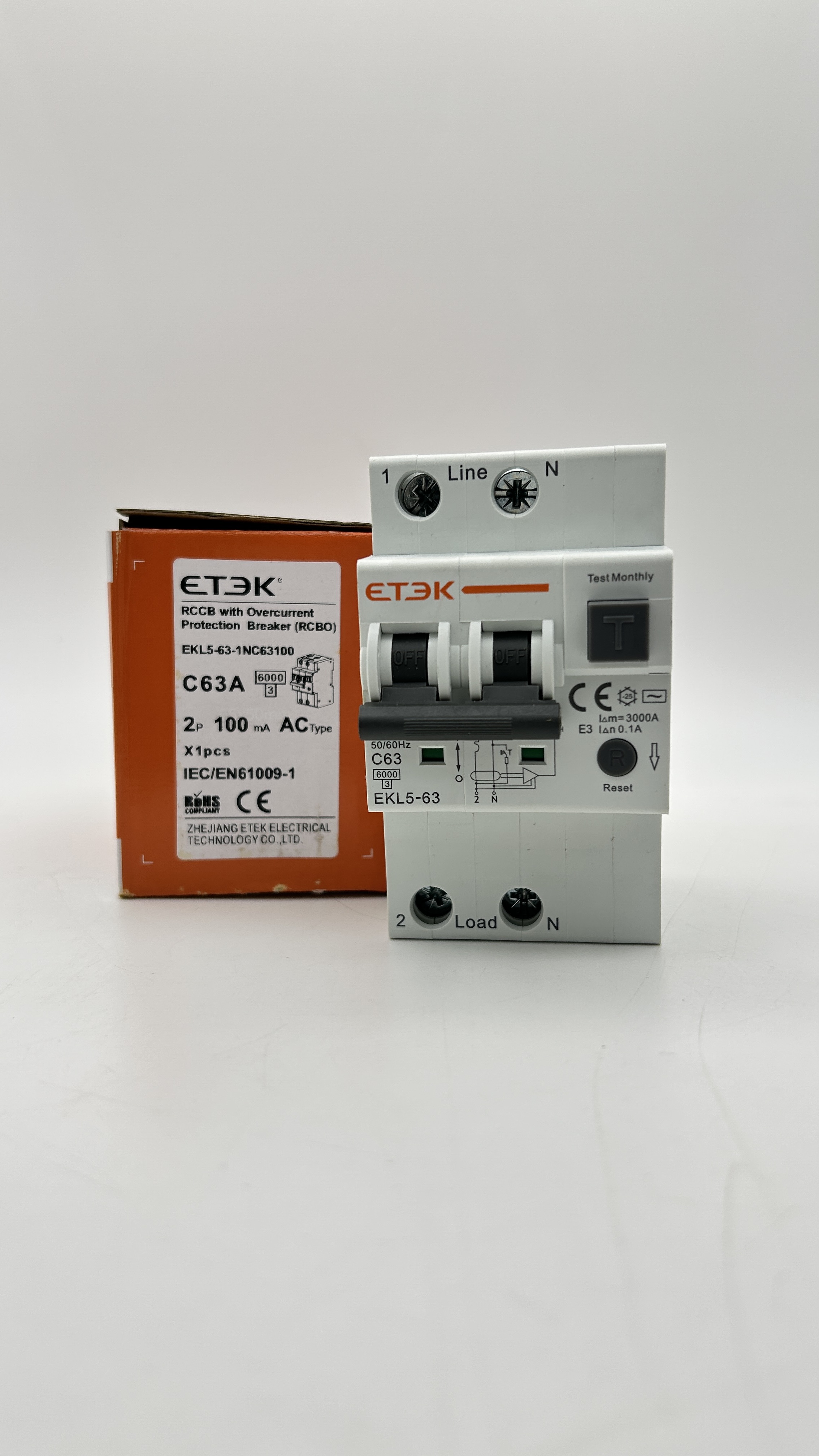 RCBO เบรกเกอร์กันดูด รุ่น EKL-63 2P/4P 6kA ( 30mA / 100mA ) ป้องกันไฟรั่ว ไฟเกิน และป้องกันไฟลัดวงจร