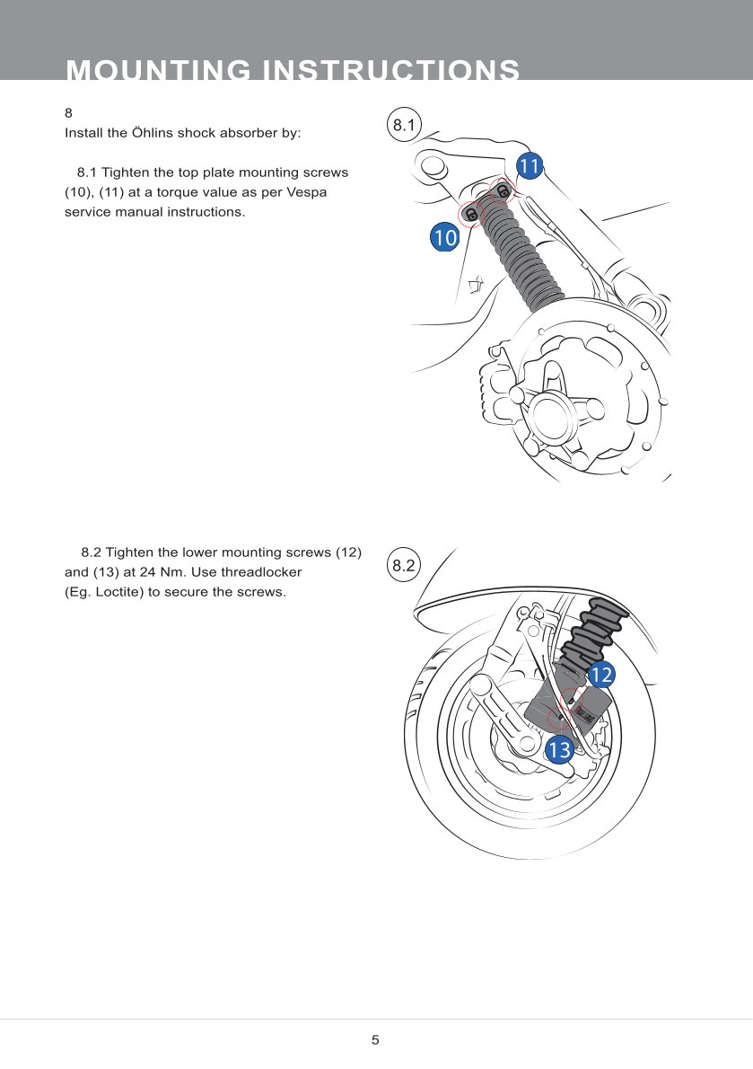 โช้คหน้า OHLINS PI411 For Vespa GTS300 2024