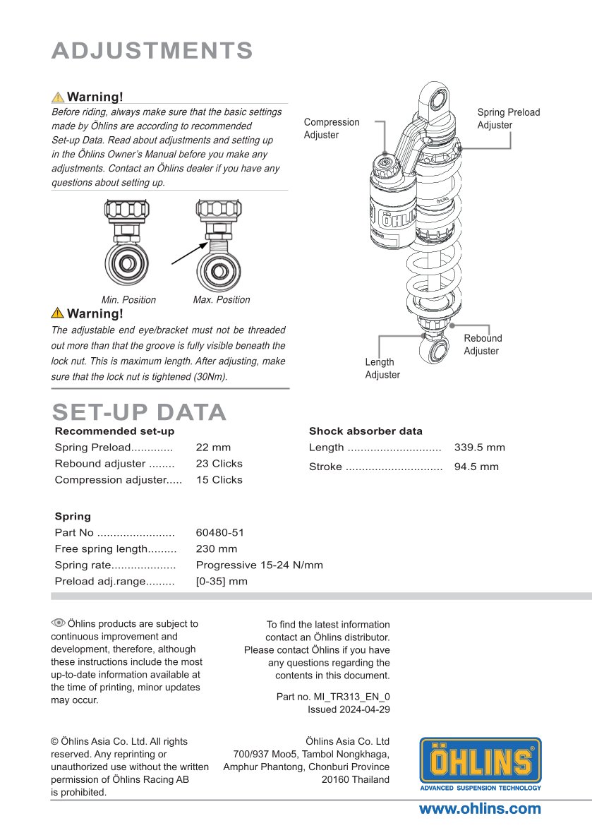 โช๊คหลังแต่ง Ohlins TR313 For Triumph Speed Twin 900 ปี 2021-2023
