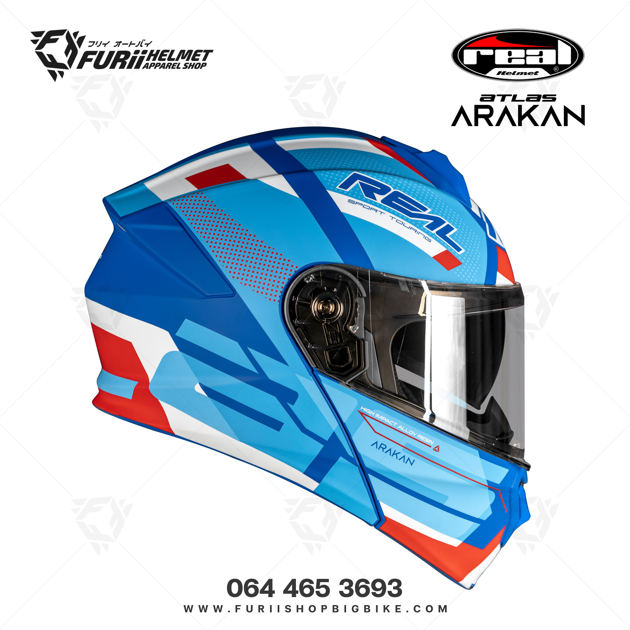 หมวกกนน็อคเต็มใบ Real Atlas Arakan : น้ำเงิน-แดง(ด้าน)