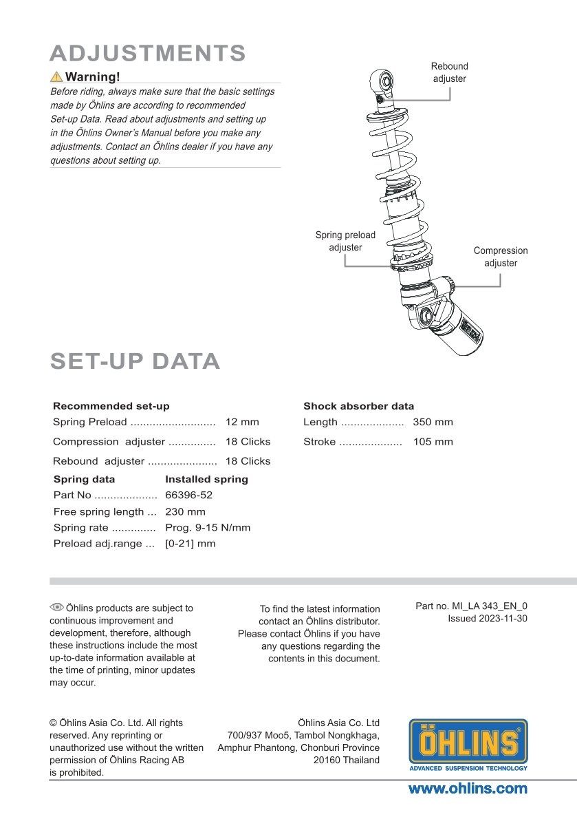 โช๊คหลังแต่ง Ohlins LA343 For Lambretta G350 ปี 2023