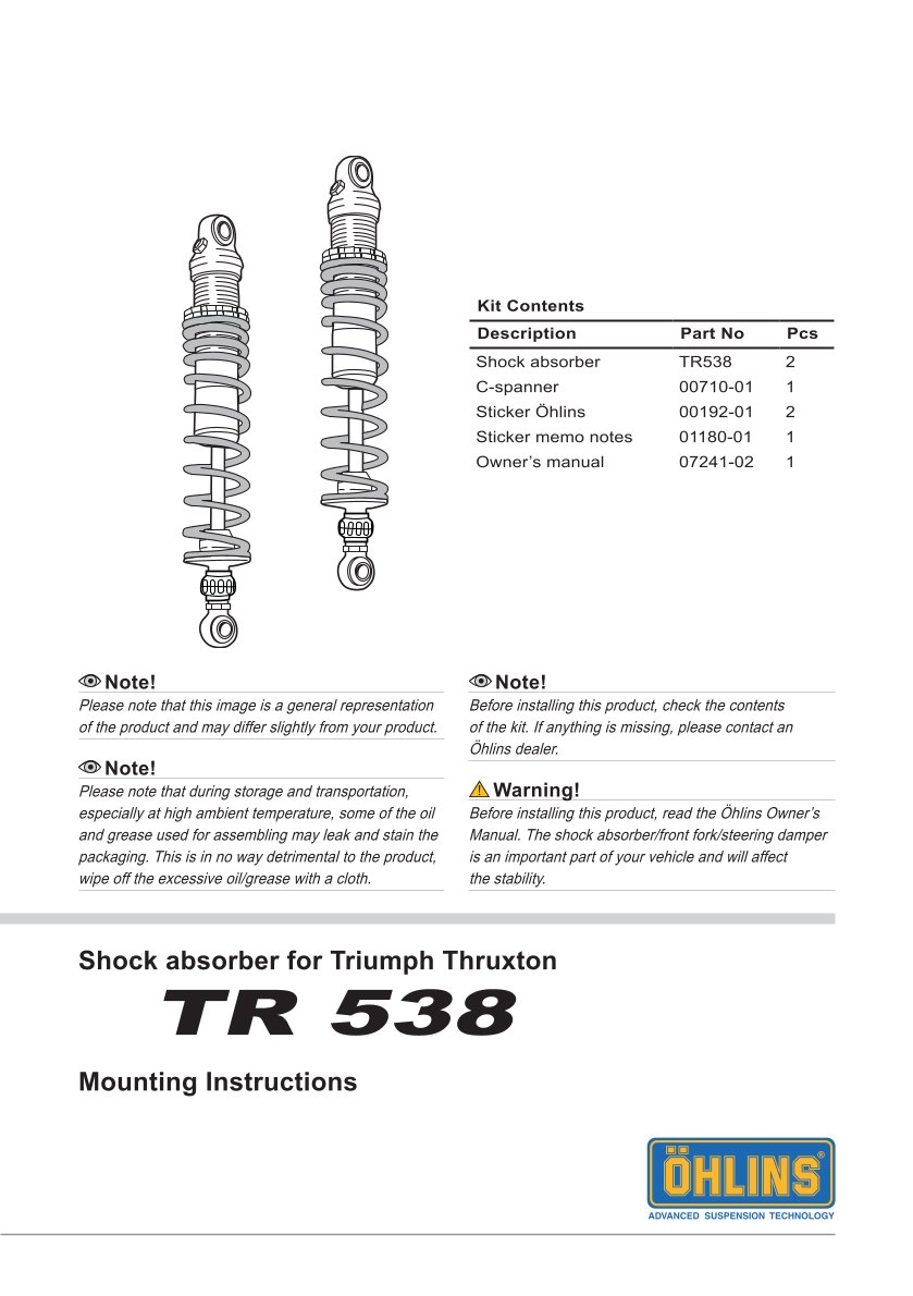 โช๊คหลังแต่ง Ohlins TR538 For Triumph Scrambler 900 ปี 2006-2016