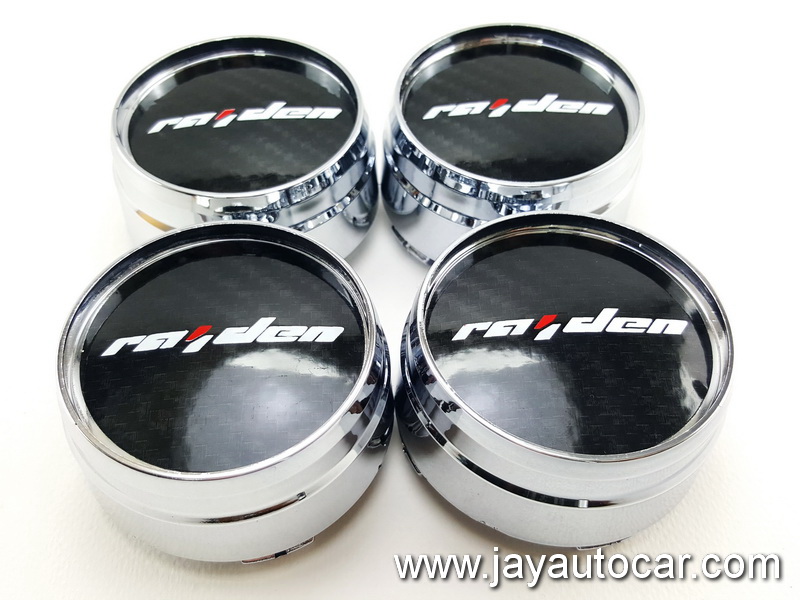 ฝาล้อรถยนต์ สำหรับ ล้อแม็ก สติ๊กเกอร์ดำ RAIDEN สีเงิน ขนาด 64 มิล 1ชุด 4ชิ้น สวยๆเงาๆ 64mm.