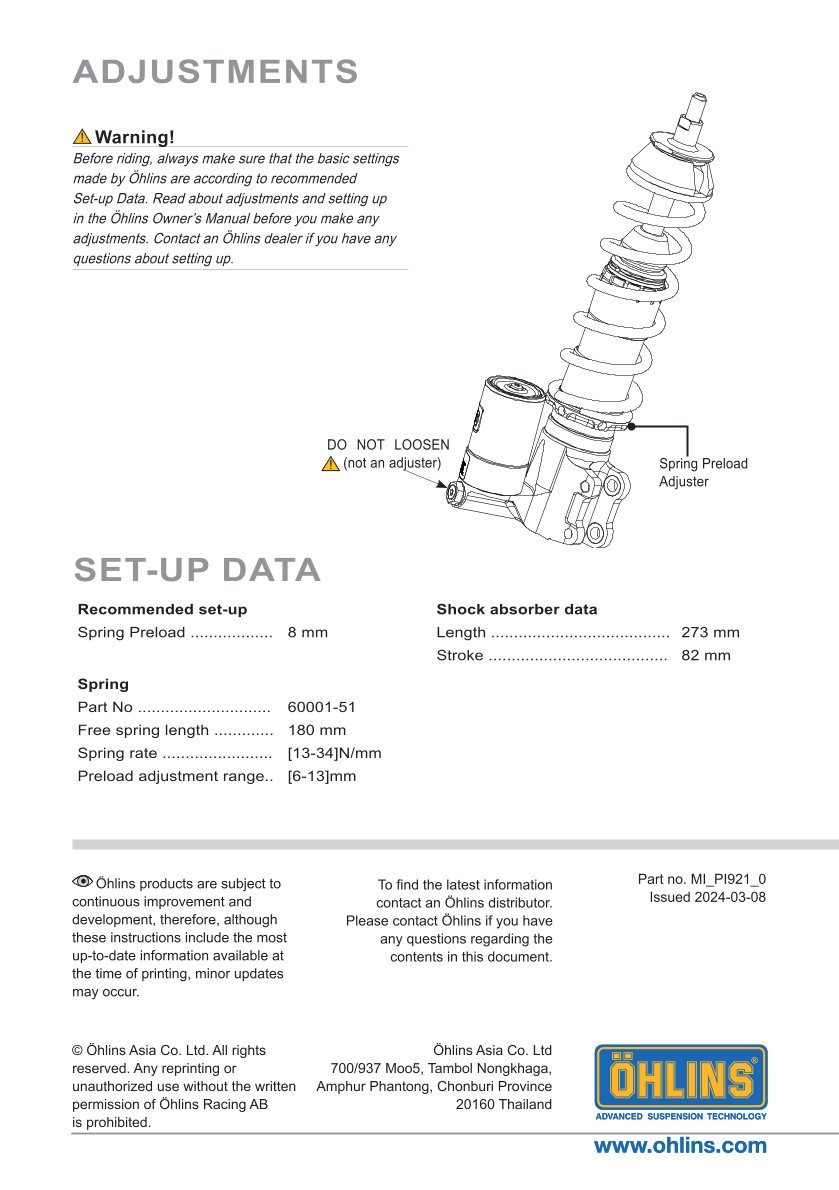 โช้คหน้า OHLINS PI921 For Vespa GTV 2024