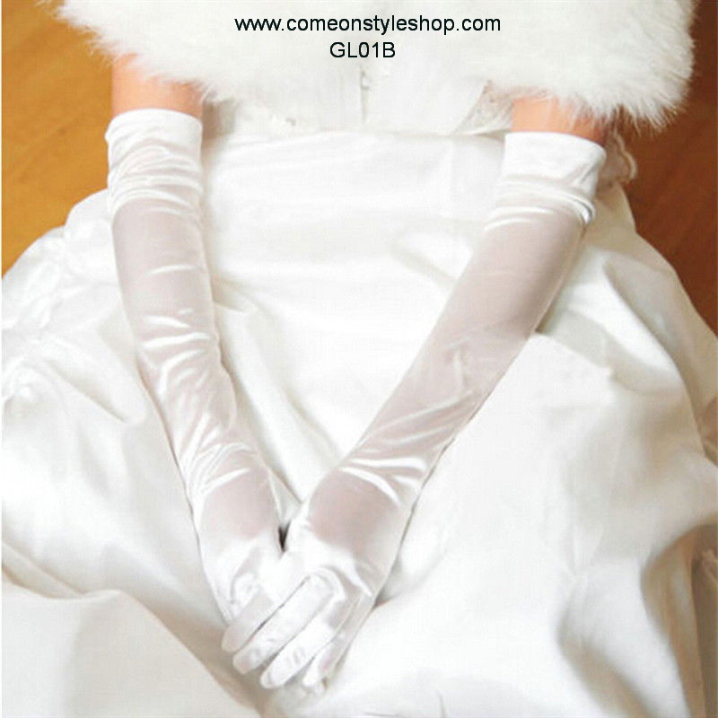 ถุงมือออกงาน แบบยาว 21 นิ้ว ถุงมือเจ้าสาว ผ้าซาติน เรียบหรู วินเทจสไตล์ Long gloves satin wedding bridal