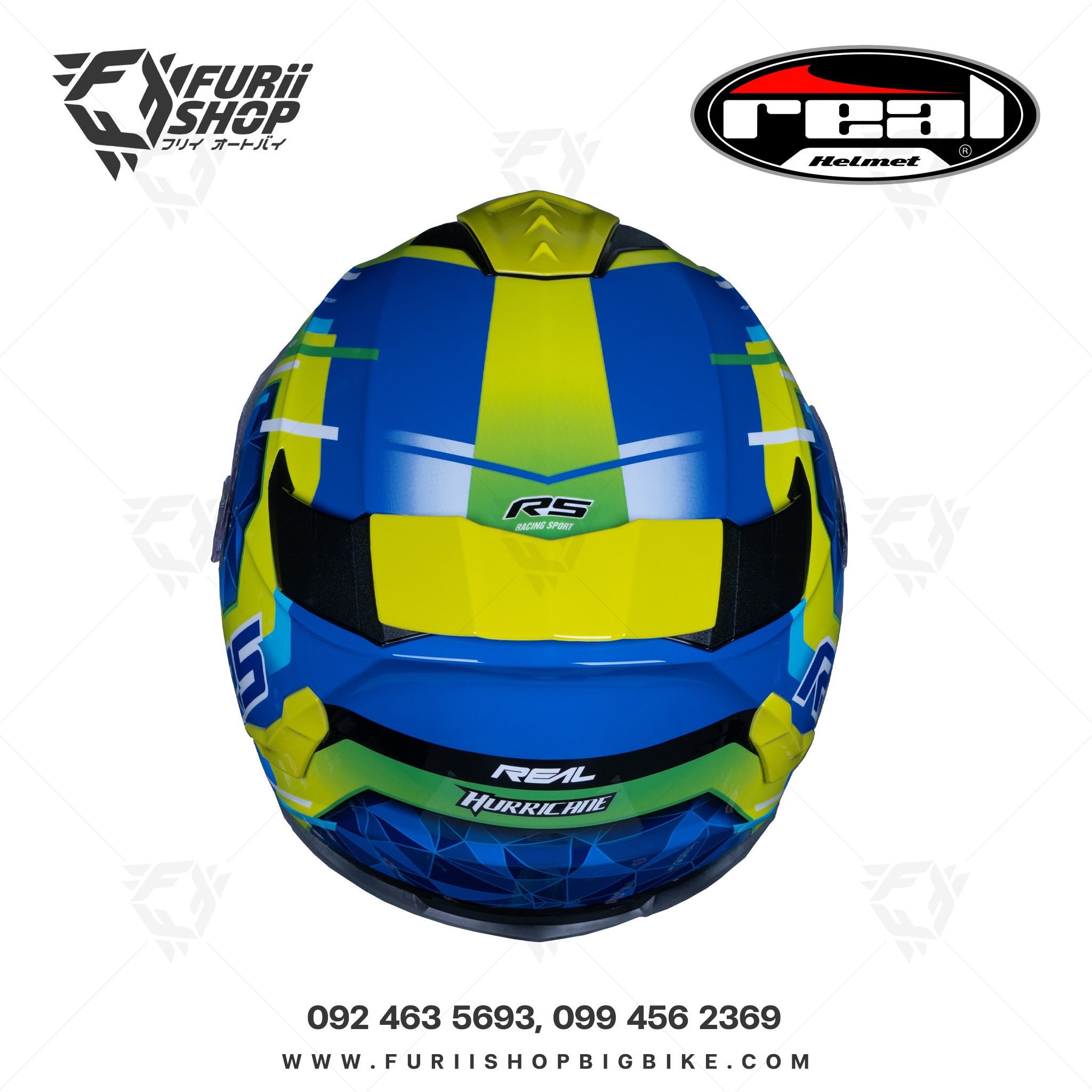 หมวกกันน็อคเต็มใบ Real : Hurricane Burner น้ำเงิน-เขียว