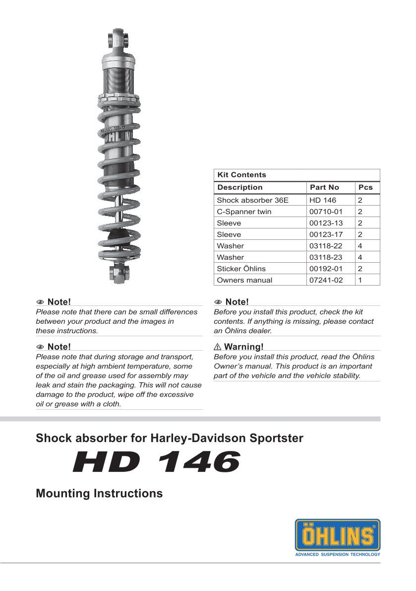 โช๊คหลังแต่ง Ohlins HD146 For Harley-Davidson XL Sportster ปี 2004-2022