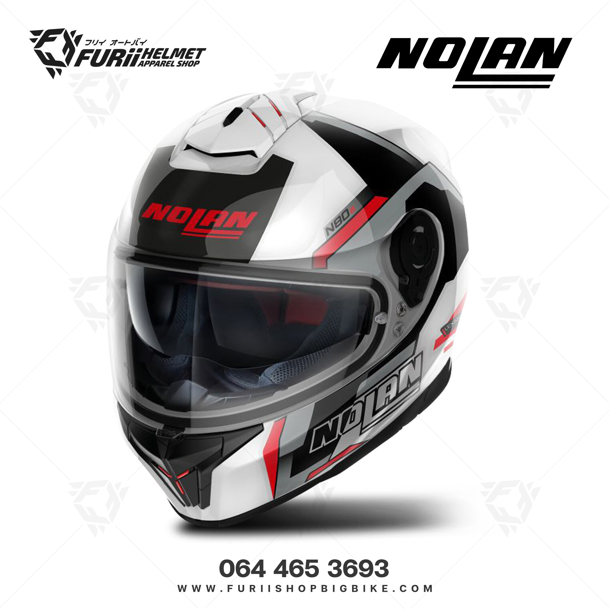 หมวกกันน็อคเต็มใบ NOLAN Wanted N-Com Metal White Red Black Silver (74)